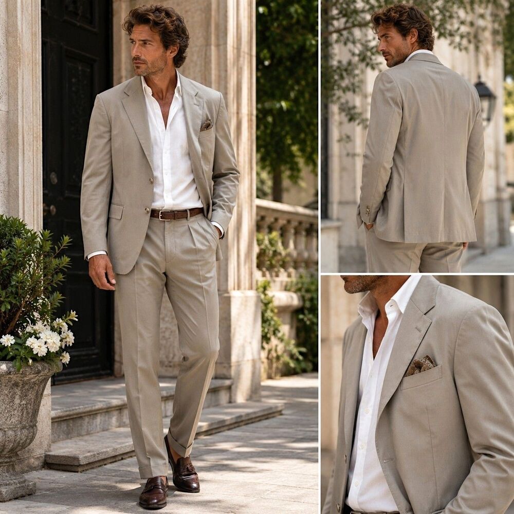 Vtg Brooks Brothers 42 X 30 Khaki 2pc Suit USA Academia Preppy Executive Formal